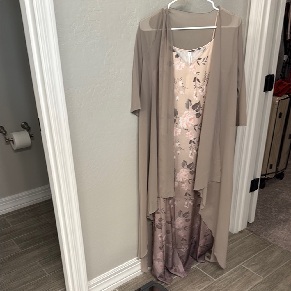 Floral Maxi Dress with Tan Overlay
